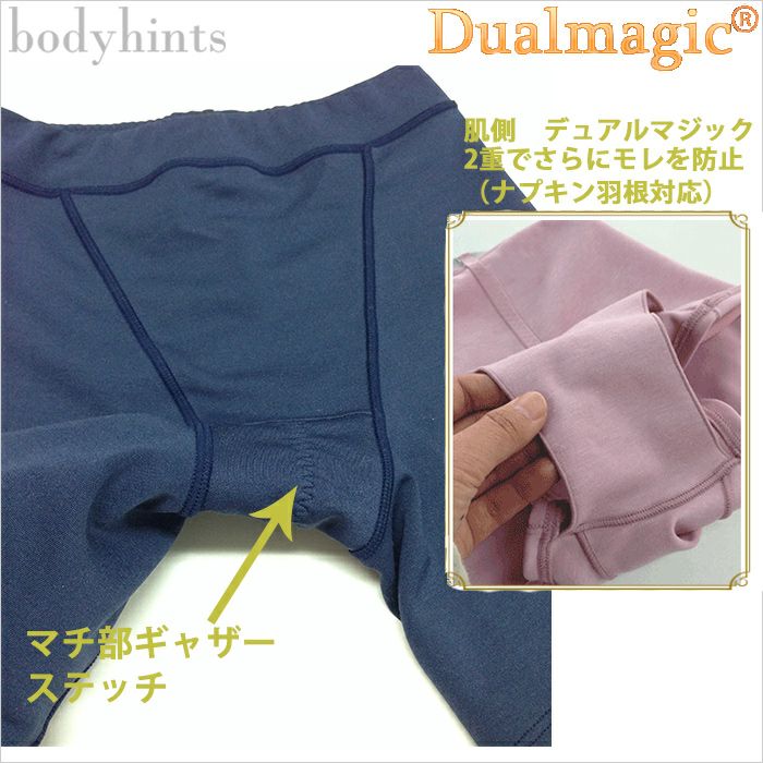 【昼夜用・大きいサイズあり】 3つの機能を持つ新発想デュアルマジック®高機能サニタリーショーツ（生理用パンツ）【3分丈】