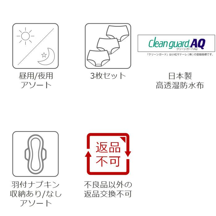 女児用サニタリーショーツ（生理用パンツ）３枚セット