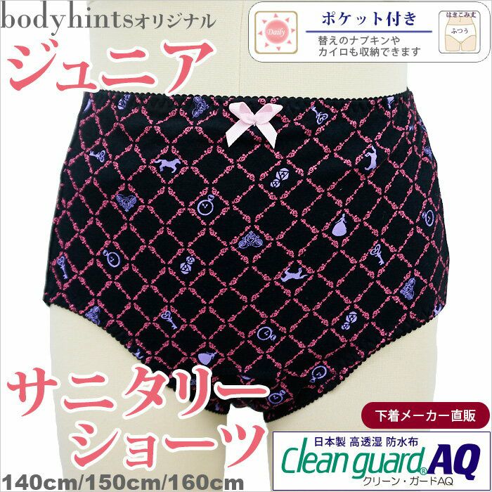 ジュニア・女児用おなかポケット付プリンセス柄 サニタリーショーツ