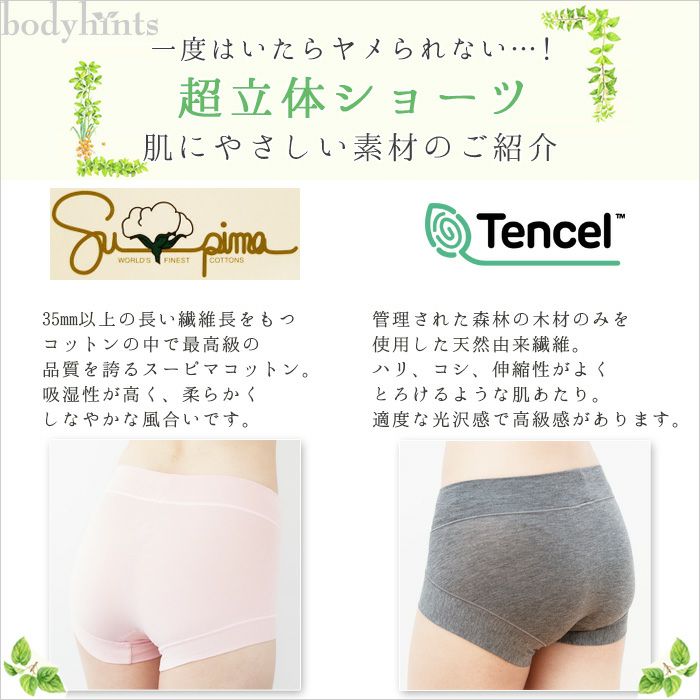 スーピマコットン 超立体ショーツ3枚セット スタンダード丈 送料